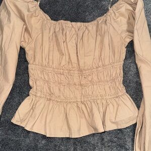 Elegant Beige Smocked Blouse